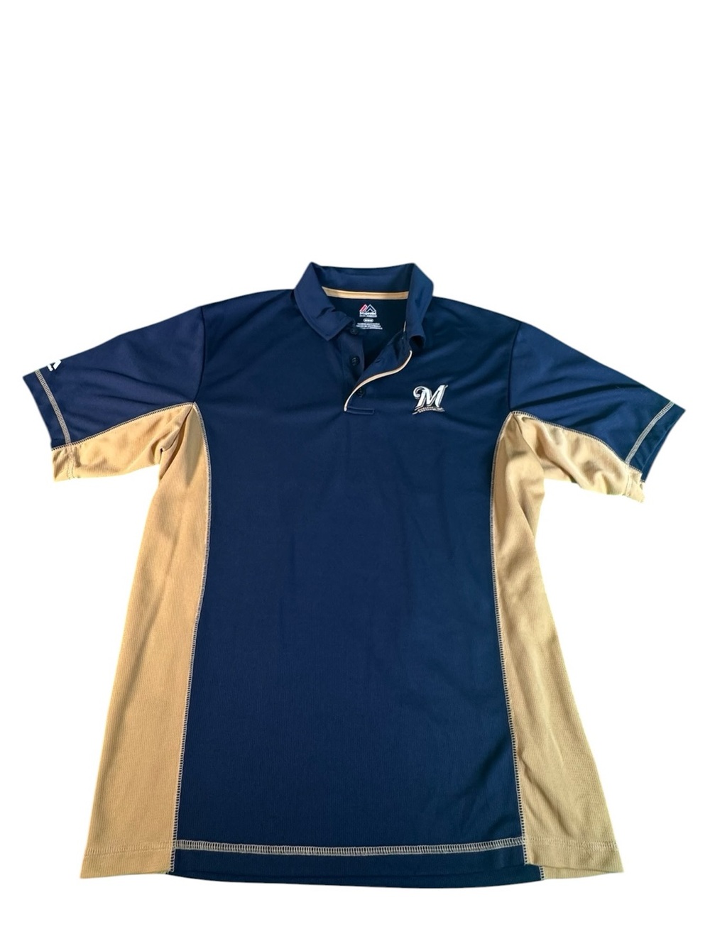 Milwaukee Brewers Majestic Polo Shirt Men's Medium Navy Gold MLB Baseball